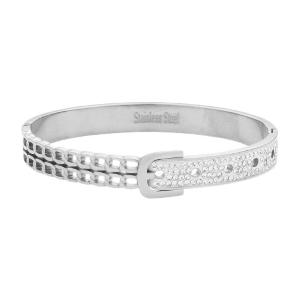 Belt Stone Paved Stainless Steel Hinged Womens Custom Jewelry Bracelet